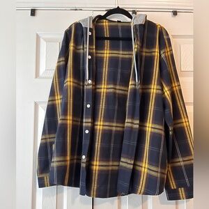 Blue and Yellow Flannel with Hood